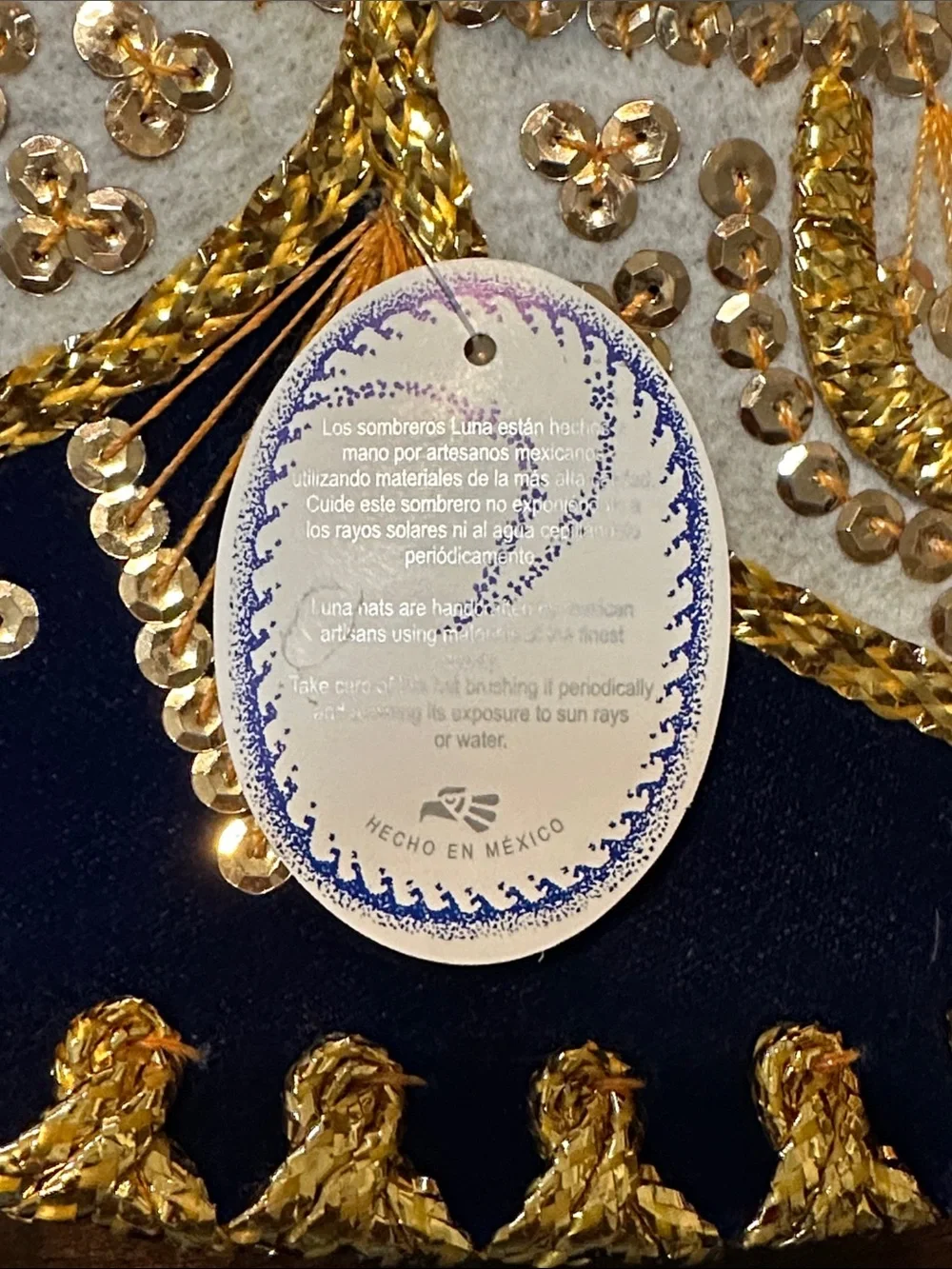Handcrafted Navy and Gold Mexican Sombrero by Luna